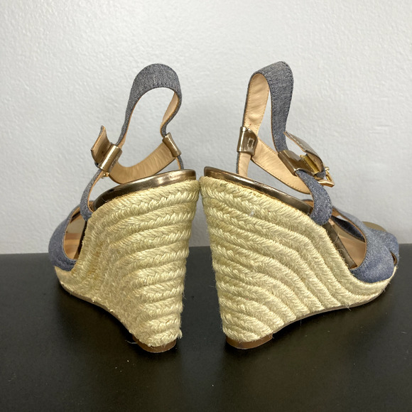 Cole Haan Espadrille Wedge Sandals Heels Sz 7B Chambray Ankle Strap D41160 - Picture 4 of 8